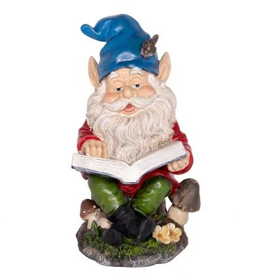 Alpine Corporation 14" Polyresin Gnome Reading Book Statue 3 Alpine Corporation 14" Polyresin Gnome Reading Book Statue - Image 2