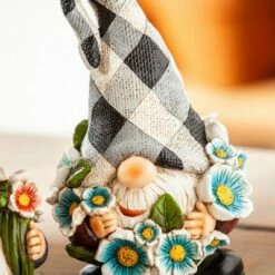 Evergreen 8"H Gnome with Blue Flower Garden Statuary Garden and Yard Decor