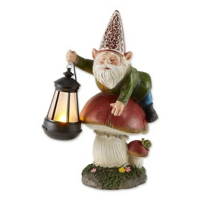 Zingz & Thingz Zingz & Thingz 8.5" Polyresin Gnome on Mushroom Solar Statue 3 Zingz & Thingz Zingz & Thingz 8.5" Polyresin Gnome on Mushroom Solar Statue