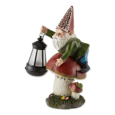 Zingz & Thingz Zingz & Thingz 8.5" Polyresin Gnome on Mushroom Solar Statue 5 Zingz & Thingz Zingz & Thingz 8.5" Polyresin Gnome on Mushroom Solar Statue - Image 3