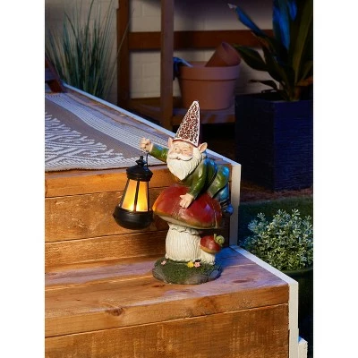 Zingz & Thingz Zingz & Thingz 8.5" Polyresin Gnome on Mushroom Solar Statue 11 Zingz & Thingz Zingz & Thingz 8.5" Polyresin Gnome on Mushroom Solar Statue - Image 9